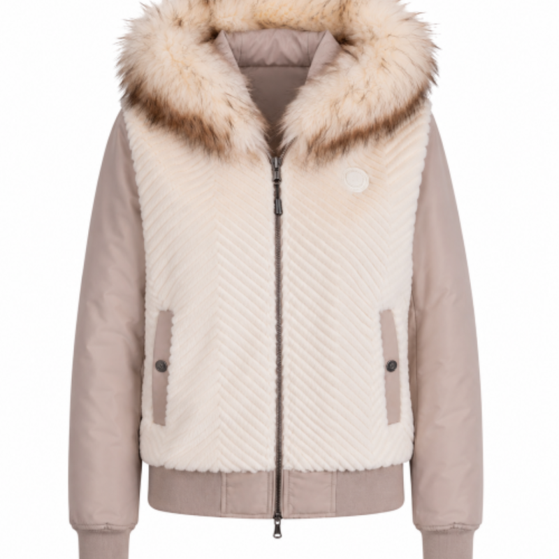Bombers PL-Lyon Réversible Taupe & Off-White – Blouson femme